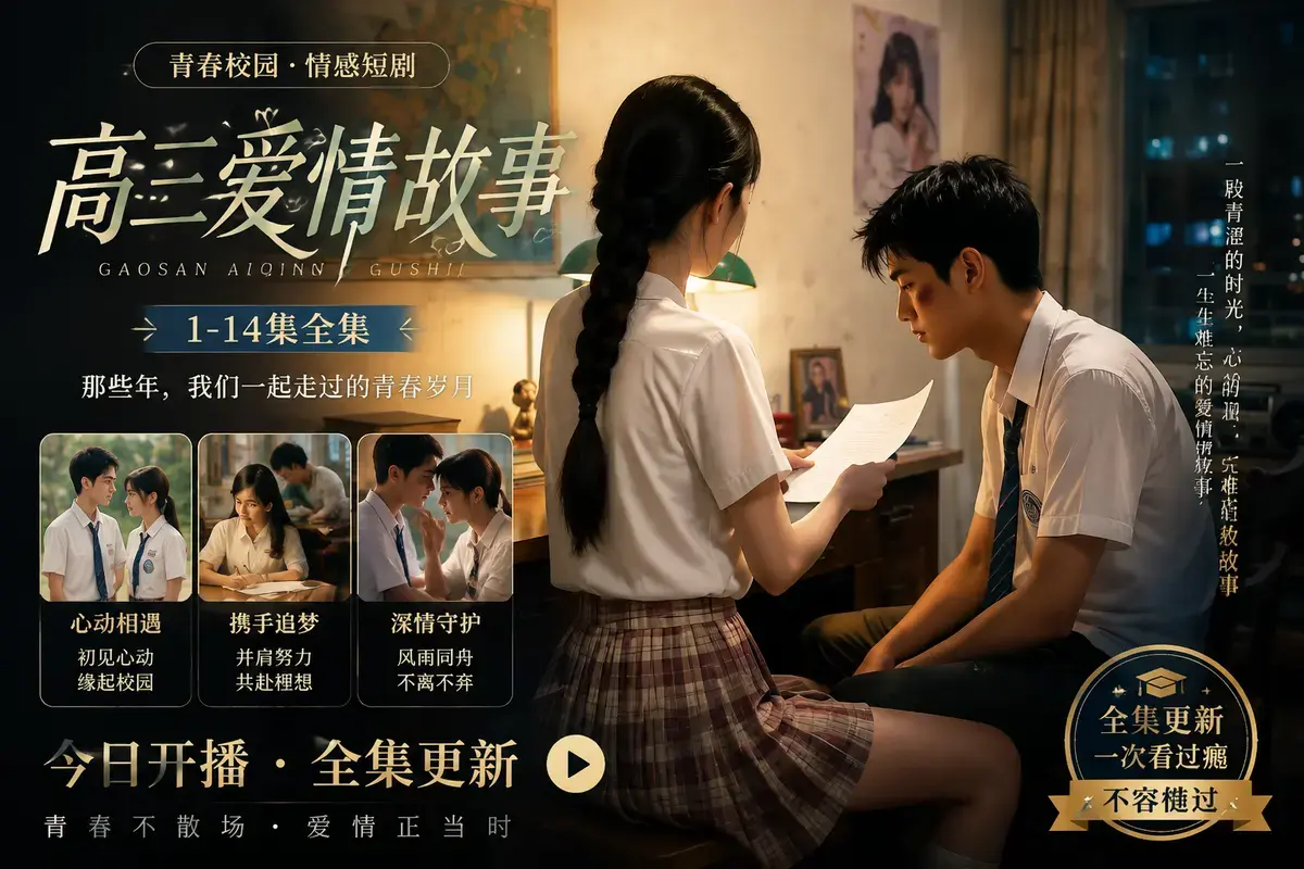 《高三爱情故事》AI短剧林澈苏晚晴校园恋曲-高清完整版在线观看-初见心动误会虐心毕业告白-高三爱情故事中字无删减流畅播放